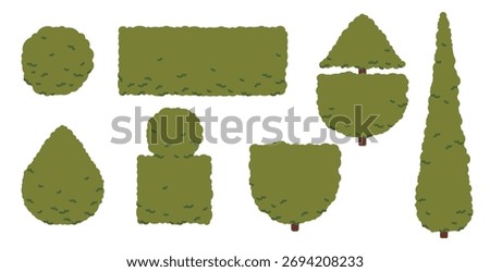 Flat bush collection stylized greenery isolated graphic design illustration vector
