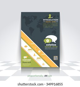 Flat Business A4 Flyer and Brochure. World Map and Catalog Cover, Corporate Leaflet and Background Design