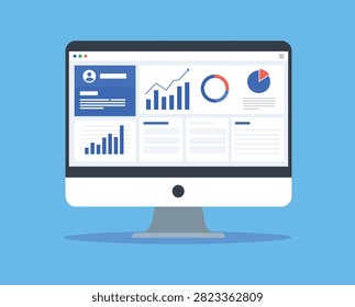 Flat business analytics dashboard vector illustration.