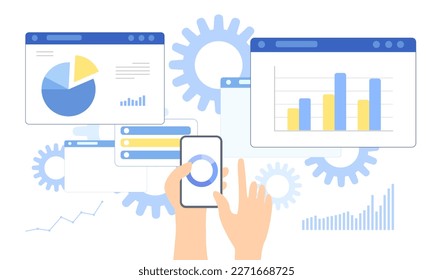 flat business analytics graph on mobile device and finance investment planning background