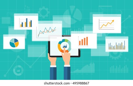 Flat Business Analytics Graph On Mobile Device And Finance Investment Planning Background