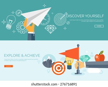 Flat business background. Portfolio. Time management. Alarm. Planning. Aims and smart solutions. Flag. Achievement and discovery.