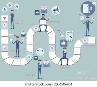 Flat of business board game,Steps to launch your own business, infographic concept - Vector  Illustration