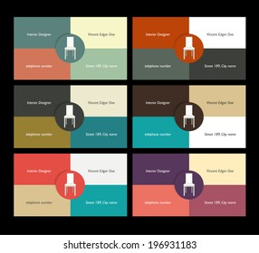 Flat business card design. Various color concept.Vector. 