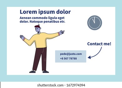 Flat Business Card Presenting Coaching Training. Cartoon Page with Mentor Portrait and Telephone Number for Contact. Personal Consultant and Advisor. Project Support. Vector Illustration