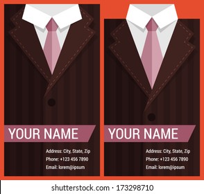 Flat business card template with brown jacket