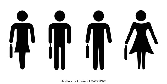 Flat business case icon Woman and man are holding cases Job search, team, collaboration Female men office life Businesswoman, businessman work Success team concept suitcase signs Bag ideas icons 