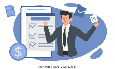 Flat business character illustration set. Professional people with charts, analytics, and report elements. Ideal for presentations, marketing, financial, and corporate UI design.