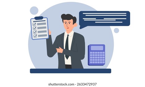 Flat business character illustration set. Professional people with charts, analytics, and report elements. Ideal for presentations, marketing, financial, and corporate UI design.
