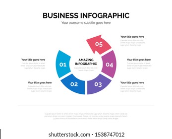 Flat business circle arrow infographic vector with five steps included, suitable for presentation with 4:3 aspect ratio