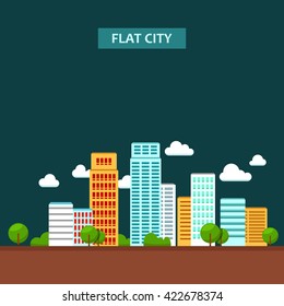 Flat business city urban landscape, vector illustration