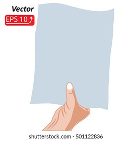 flat business concept with hand holding empty blank paper for message or advertisement illustration vector