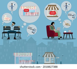 Flat of business concept,The small business owner try to sustaining his business afterwards the crisis ,business adaptation concept - vector Illustration