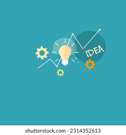 Flat business creative process and creative thinking concept with business idea light bulb stock vector illustration. Idea bulb with progress chart.