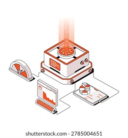 Flat business dashboard with glowing analytics platform.