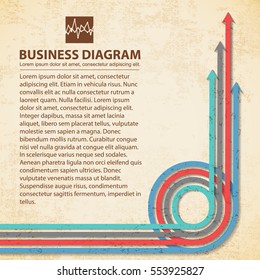 Flat business diagram textured background with colorful arrows and big text field sample vector illustration