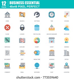 Flat business essential, communication and office icons set for website and mobile site apps. Contains such Icons as Chart, Awards. 48x48 Pixel Perfect. Editable Stroke. Vector illustration.
