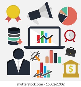 Flat business finance elements set vector image. Various icon elements of business finance theme flat design