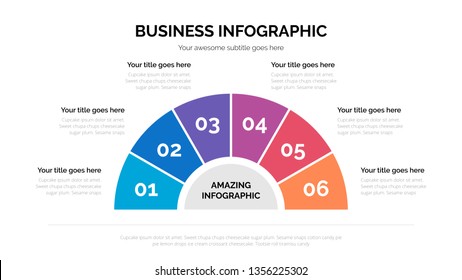 Flat Business Half Circle Infographic Vector With Six Steps Included, Suitable For Presentation With 16:9 Aspect Ratio - Vector 