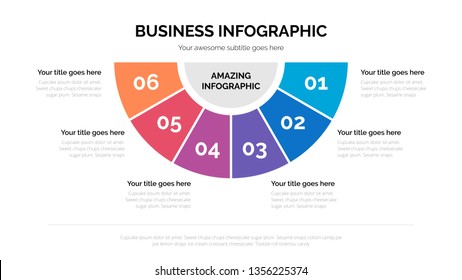 Flat Business Half Circle Infographic Vector With Six Steps Included, Suitable For Presentation With 16:9 Aspect Ratio - Vector 