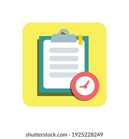 Icono de negocio plano con ilustración de vector de signo de documento y fecha límite