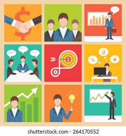 Flat business icons vector set