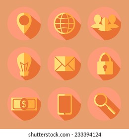 Flat business icons, vector with flat shadow 