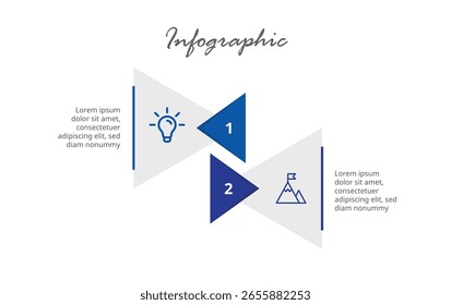 Flat Business Infographic in 2 Steps Showing Timeline, Planning, Strategy, Marketing Workflow, and Corporate Presentation Design Process.