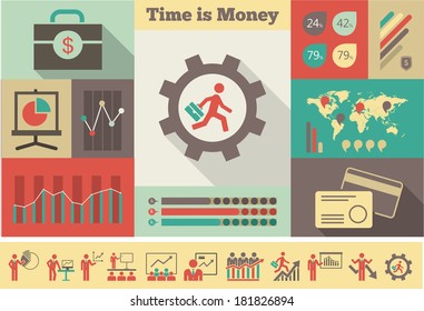 Flat Business Infographic Elements plus Icon Set. Vector.