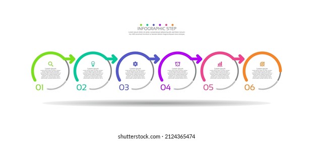 Flat business infographic template circle colorful with 6 step