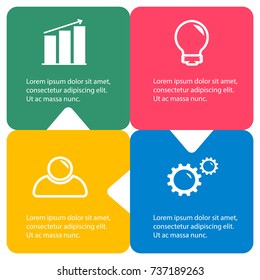 Flat business infographics template 4 steps with square. Can be used for workflow layout, diagram, web design, presentations