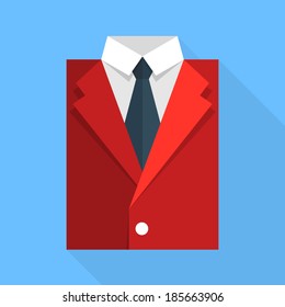 Flat business jacket and tie. Red color