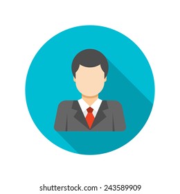 Flat Business Man User Profile Avatar in Suit icon design and long shadow vector illustration for website and promotion banners. 
