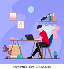 Flat business man at work illustration
