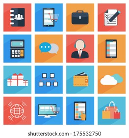 Flat  business and office icons with long shadow,  SEO website, web and mobile apps