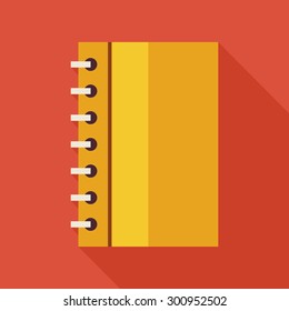 Flat Business Office Notebook with Spiral Illustration with long Shadow. Office Notepad Vector Illustration. Office Life Tool Object. Book Paper Note