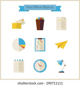 Flat Business and Office Objects Set. Back to School and Education Set. Collection of School and University Objects isolated over white. Business life.  