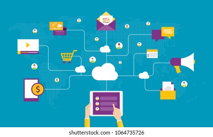 flat business online connection concept and business on social network concept
