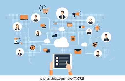 flat business online connection concept and business on social network concept

