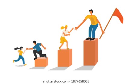 Flat business people team working go to success on diagram growth background ,Can use for template , vector art and illustration.