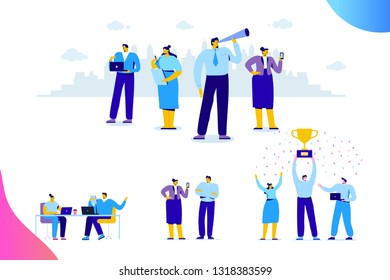 Flat Business People vector set. Team Work, Partnership, Leadership Concept. Vector characters in modern flat style isolated on white background.