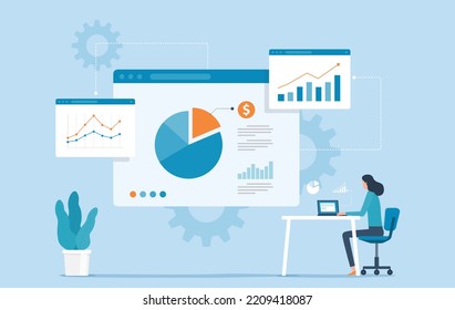 Flat business people working analytics data report and monitoring finance  investment graph for  Business marketing planning with technology smart working online concept
