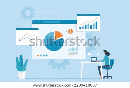 Flat business people working analytics data report and monitoring finance  investment graph for  Business marketing planning with technology smart working online concept
