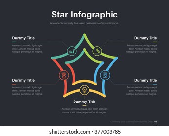 Flat business presentation vector slide template _ 5 point big star diagram