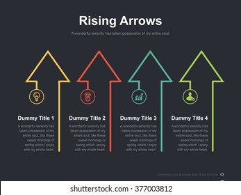 Flat business presentation vector slide template _ Rising arrow diagram