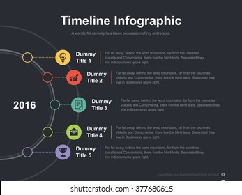 Flat business presentation vector slide template with history diagram