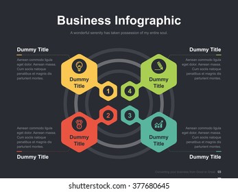 Flat business presentation vector slide template with hexagon diagram