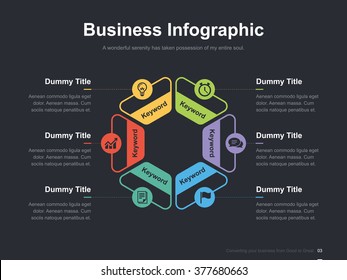 Flat business presentation vector slide template with hexagon diagram