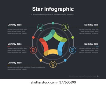 Flat business presentation vector slide template with star diagram