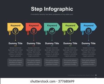 Flat business presentation vector slide template with step diagram